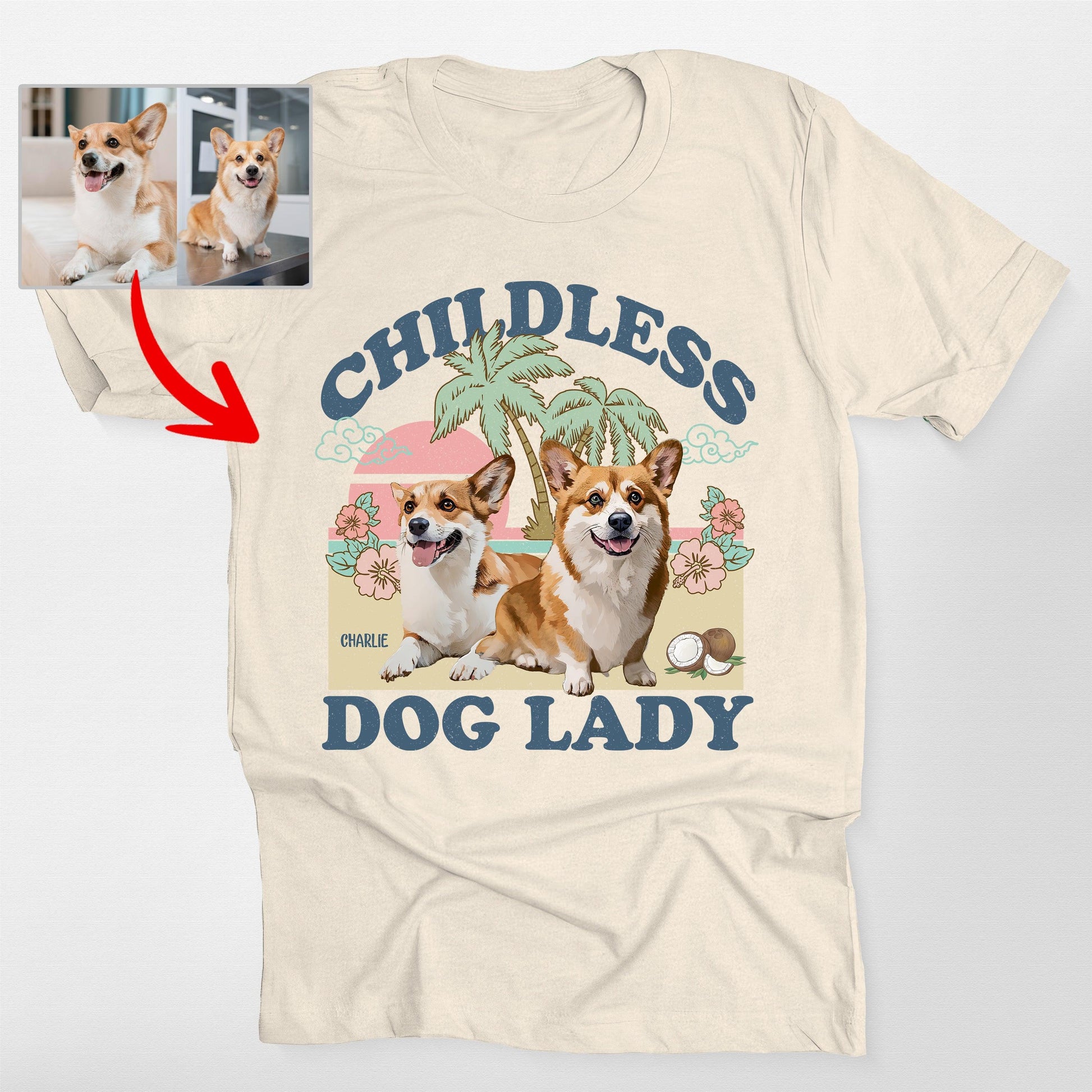 Childless Dog Lady T-Shirt, custom pet portrait gift for pet lovers (view 7)