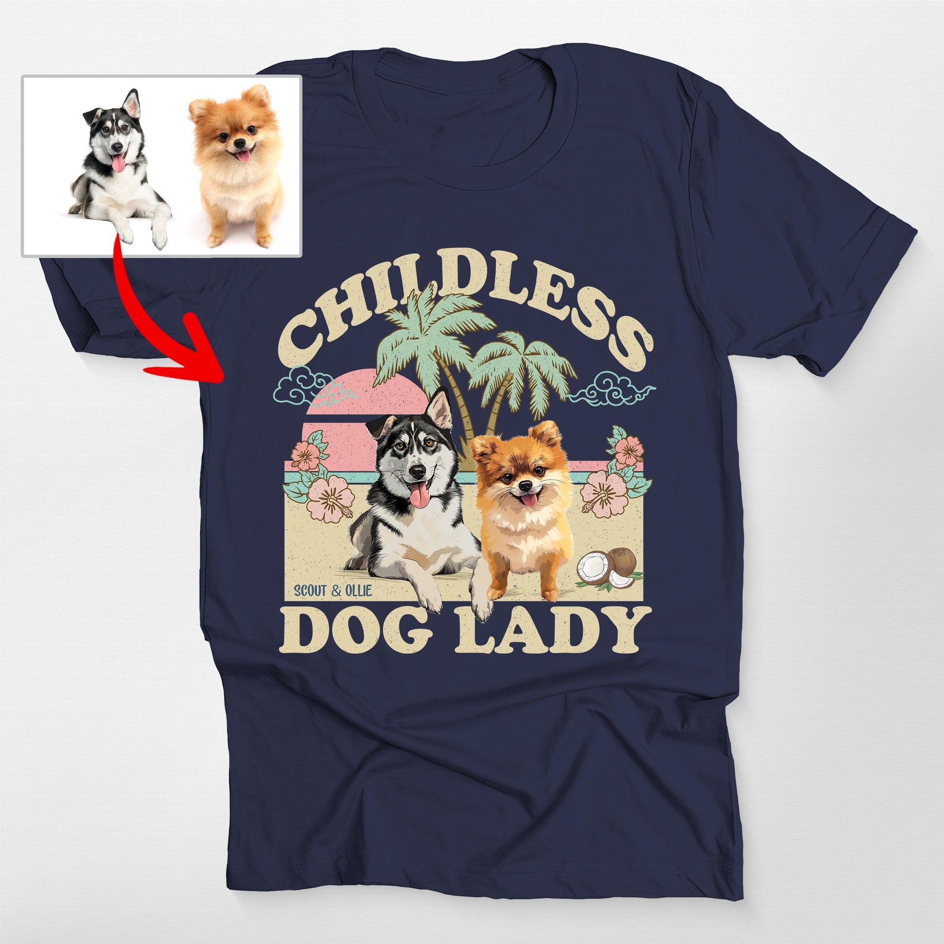 Childless Dog Lady T-Shirt, custom pet portrait gift for pet lovers (view 8)