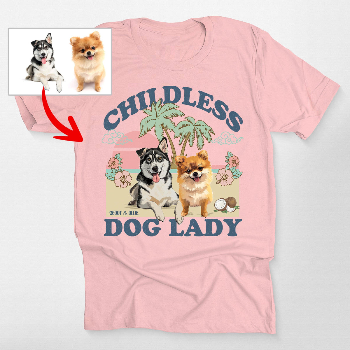 Childless Dog Lady T-Shirt, custom pet portrait gift for pet lovers (view 9)