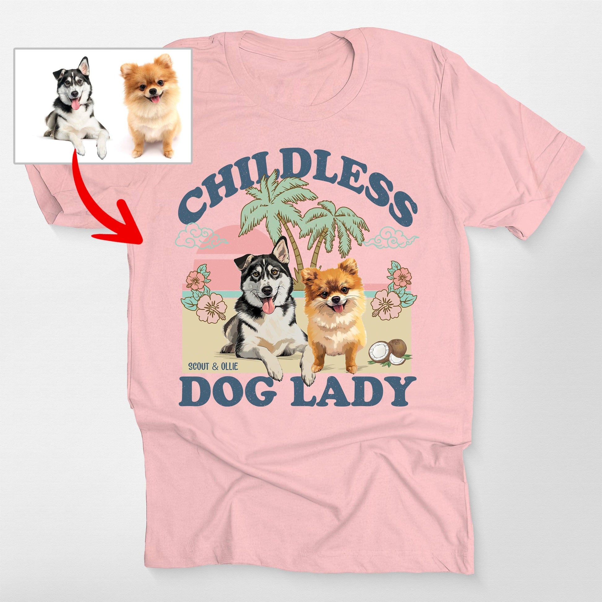 Childless Dog Lady T-Shirt, custom pet portrait gift for pet lovers (view 9)