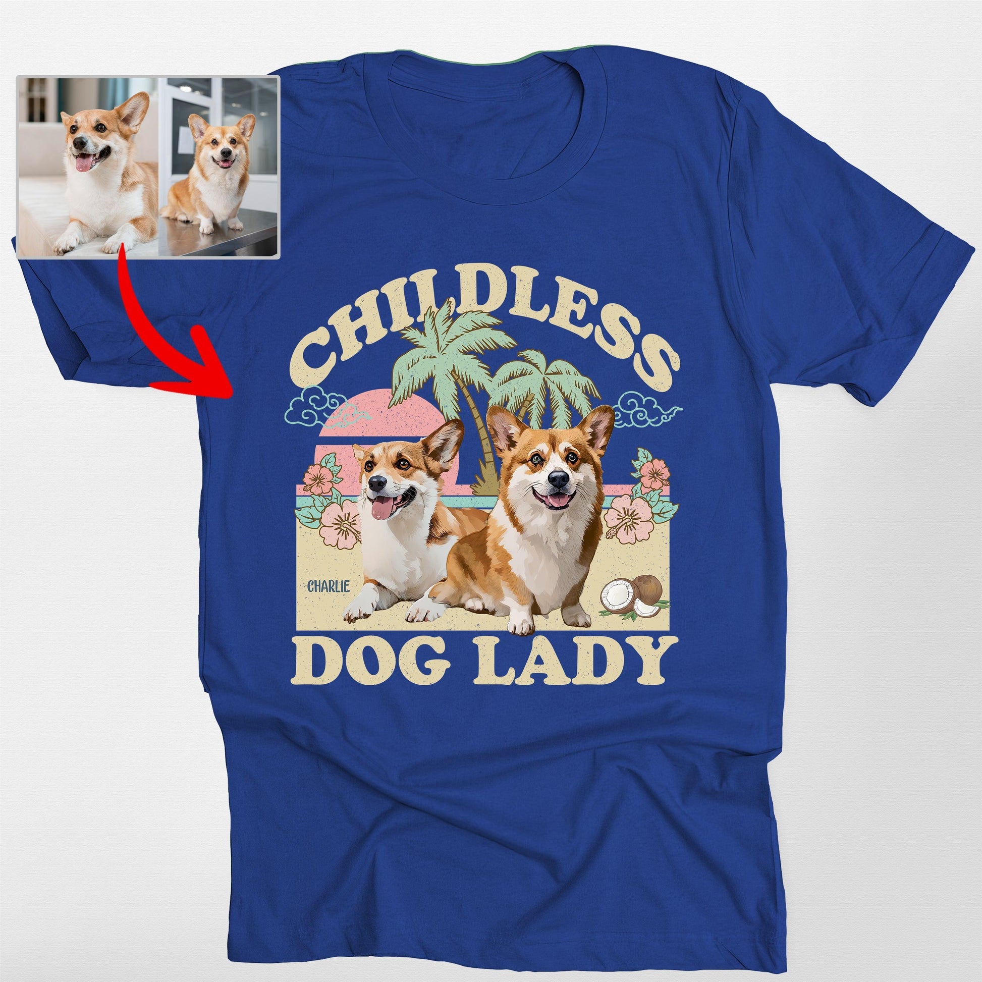 Childless Dog Lady T-Shirt, custom pet portrait gift for pet lovers (view 10)