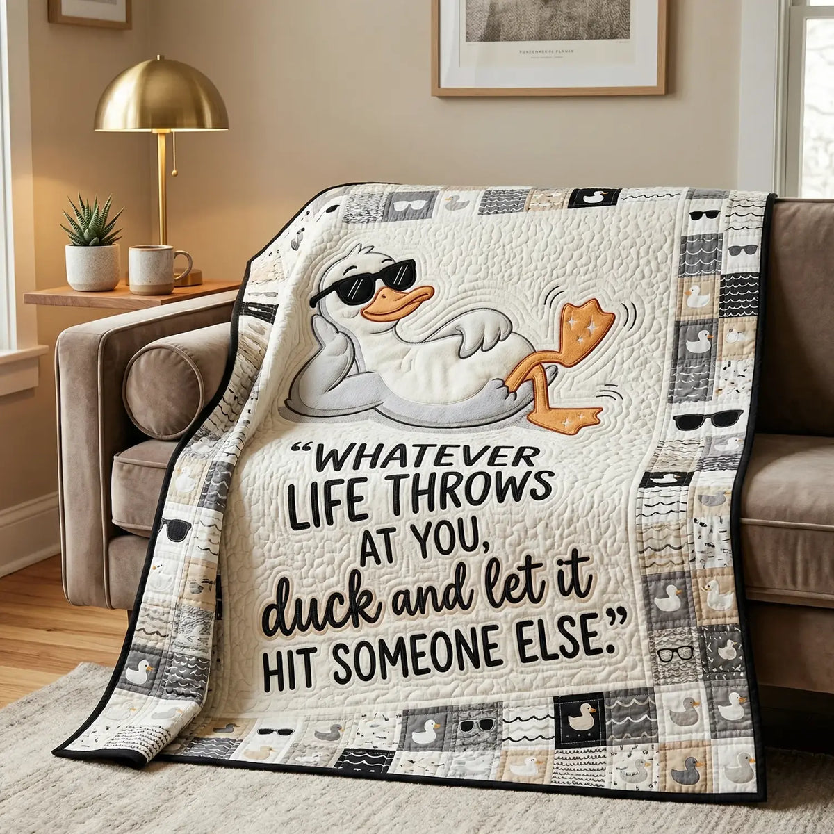 Chill Duck Humor Quilt Blanket