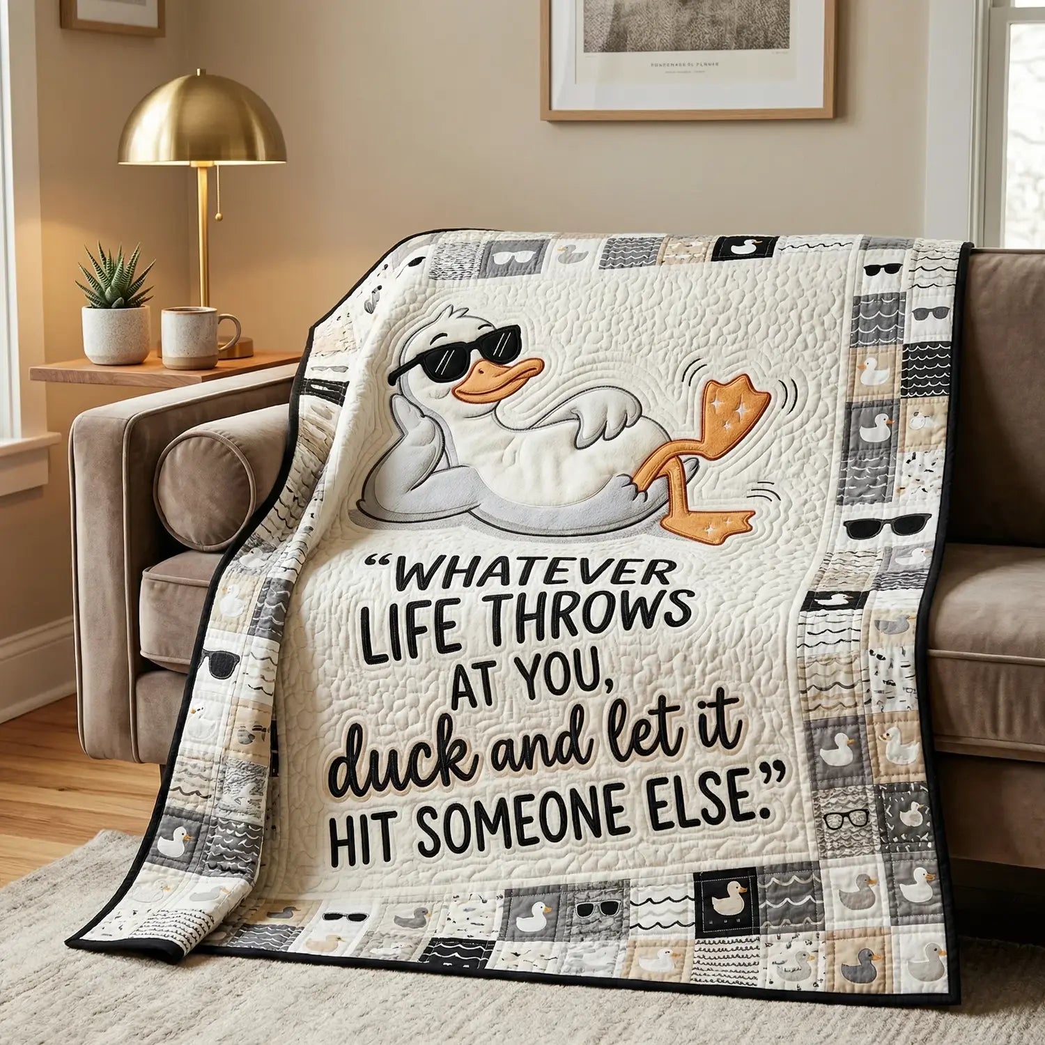 Chill Duck Humor Quilt Blanket