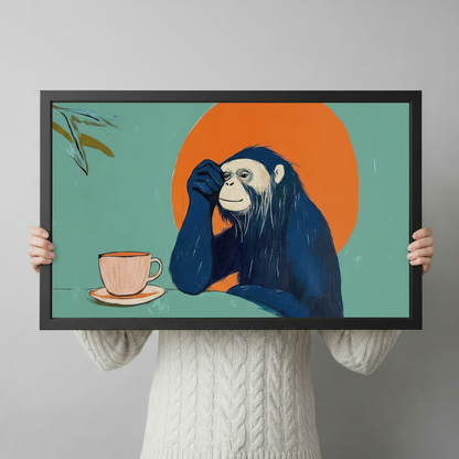 Contemplative Chimp Coffee Pop Art Canvas Wall Art