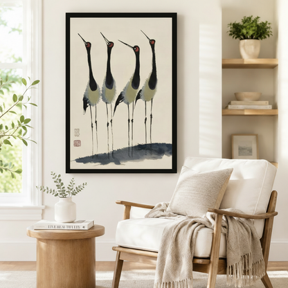 Japanese Crane Ink Painting Canvas Art Wall Art