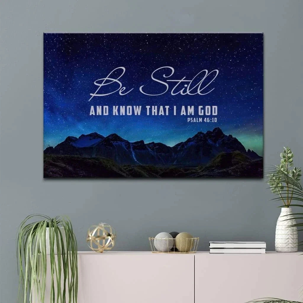psalm 46 10 be still know that i am god mountain stars wall art canvas (Landscape) (view 2)