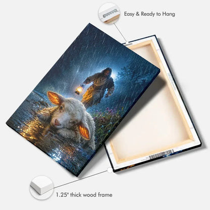 jesus rescues the lost lamb in the storm christian wall art canvas (view 2)