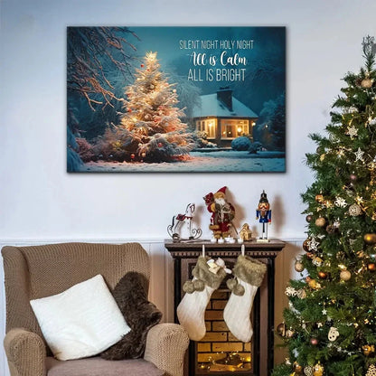 silent night holy night christmas tree wall art canvas (Landscape) (view 3)