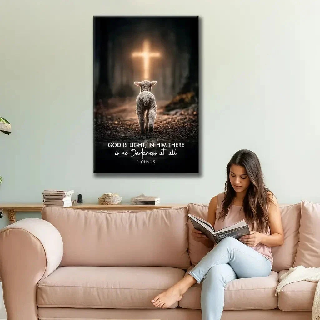 1 john 1 5 god is light lamb walking toward the cross canvas wall art (view 7)