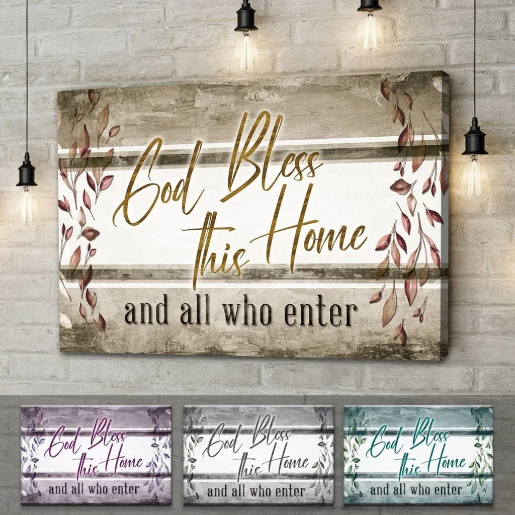 god bless this home and all who enter wall art canvas christian wall decor (Landscape) (view 2)