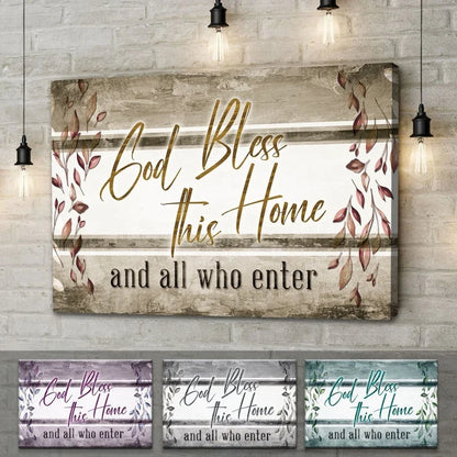 god bless this home and all who enter wall art canvas christian wall decor (Landscape) (view 2)