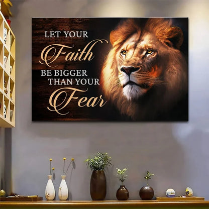 lion of judah let your faith be bigger than your fear wall art canvas (Landscape) (view 2)