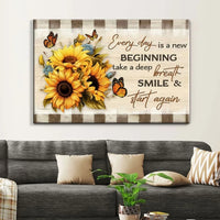 every day is a new beginning butterfly and sunflower wall art canvas (Landscape)