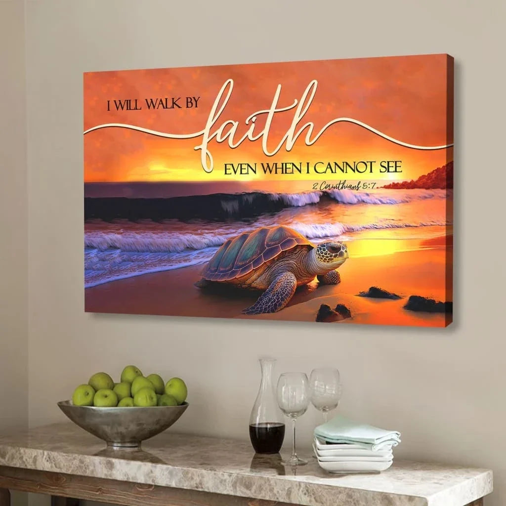 sea turtle i will walk by faith wall art canvas (Landscape)
