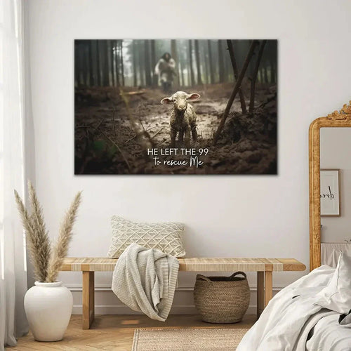 he left the 99 to rescue me jesus and lost sheep wall art canvas (view 2)