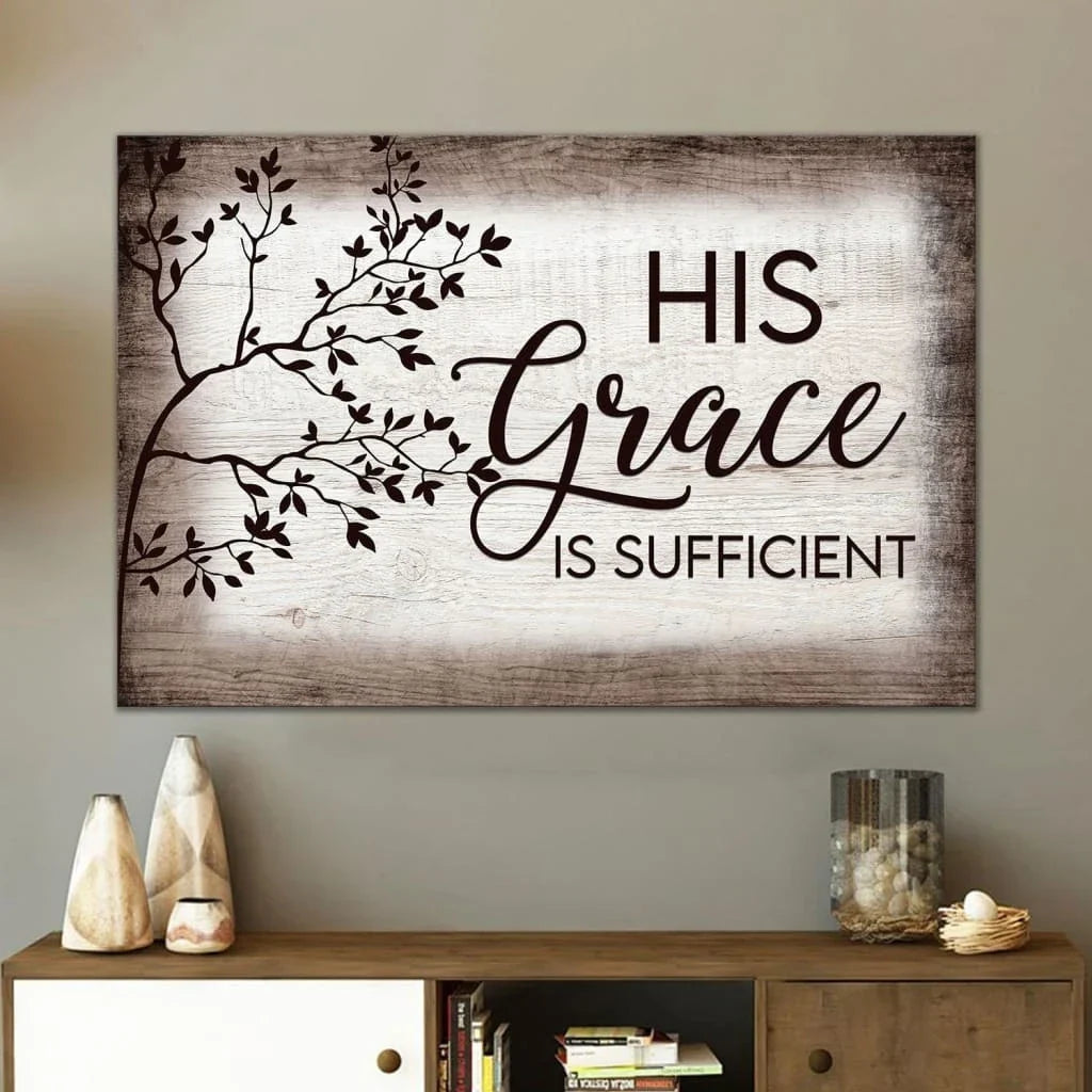 rustic his grace is sufficient christian wall art canvas (Landscape)