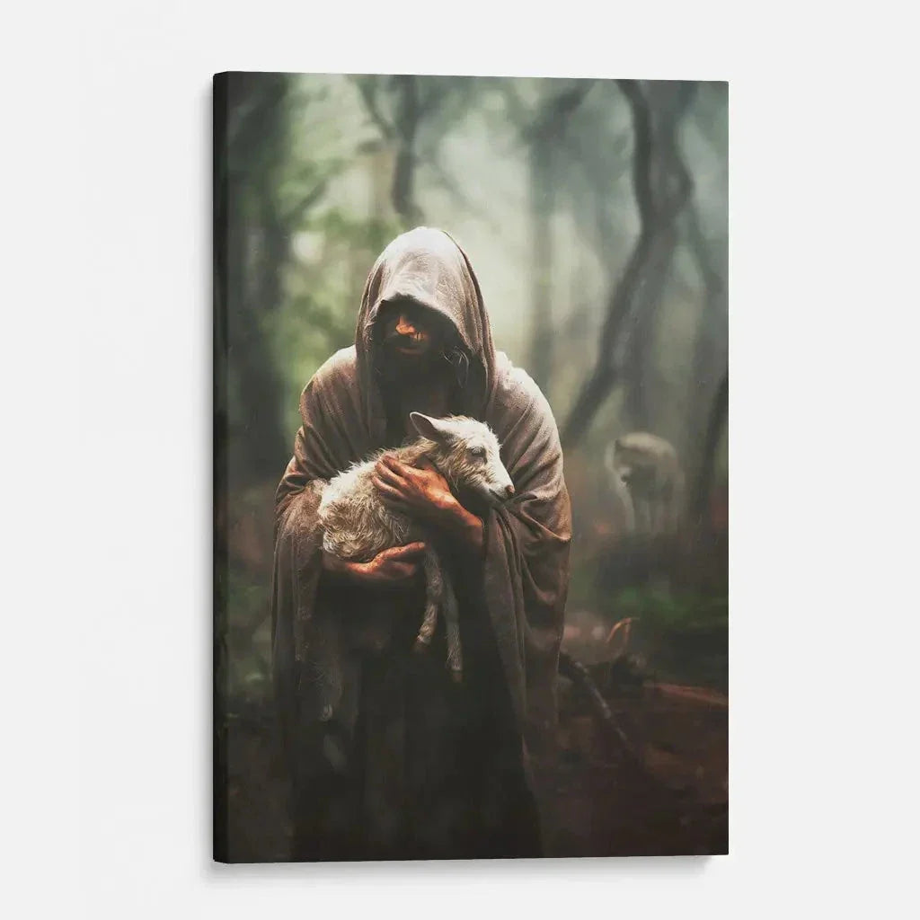 jesus carrying lost sheep wall art canvas (Landscape) (view 5)