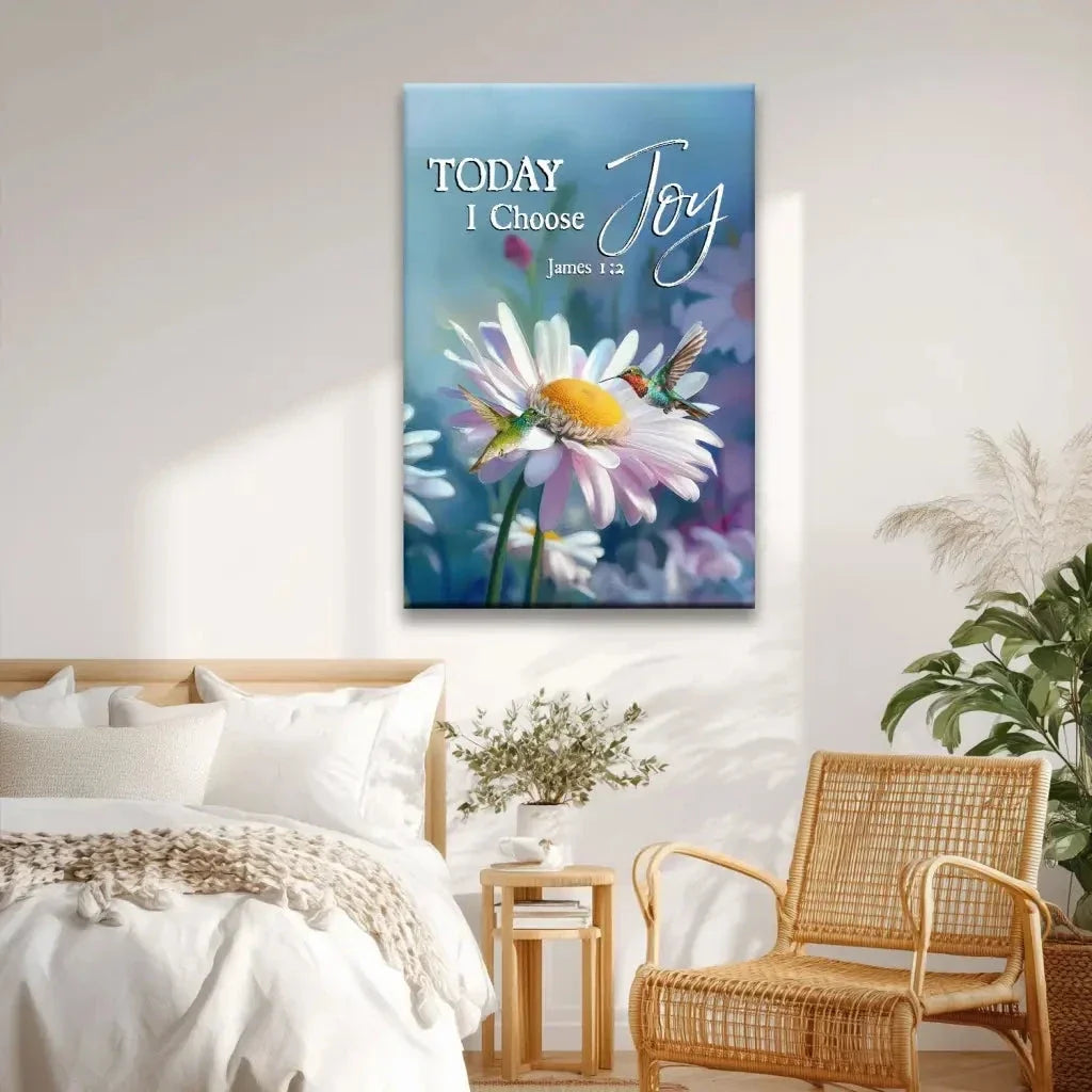 today i choose joy james 1 2 hummingbird with daisies wall art canvas (view 4)