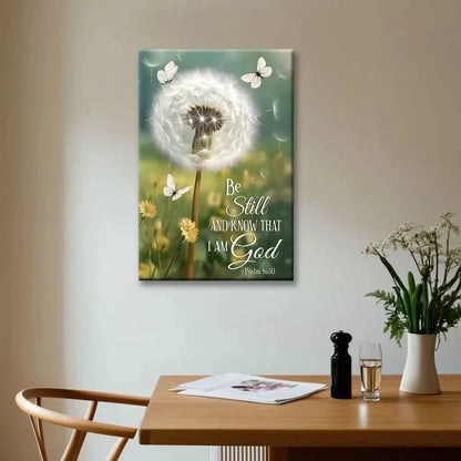 be still and know dandelion with butterflies psalm 46 10 christian wall art canvas (view 6)