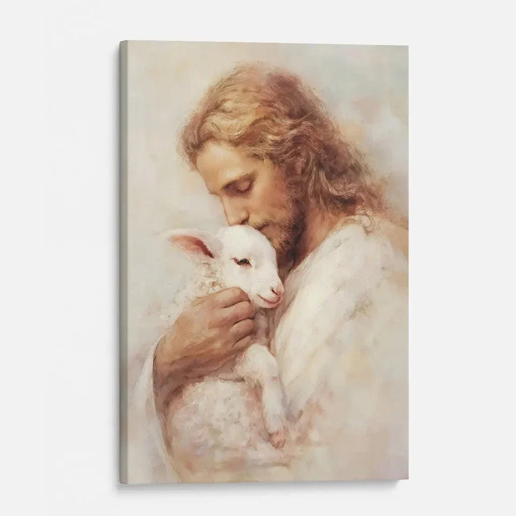 the good shepherd jesus with lamb wall art canvas (view 2)
