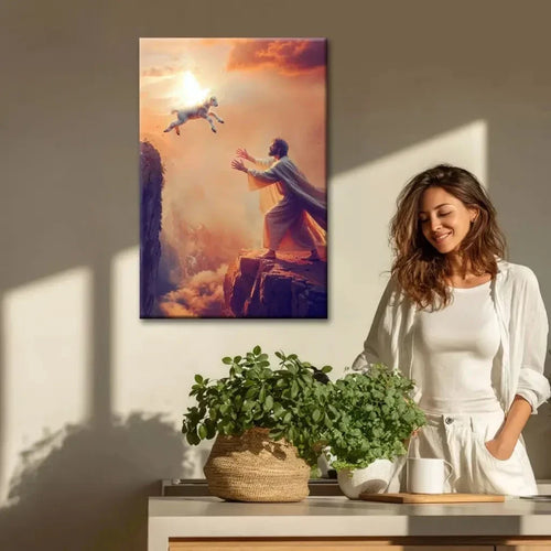 christian wall art lamb jumps to jesus canvas print (Landscape)