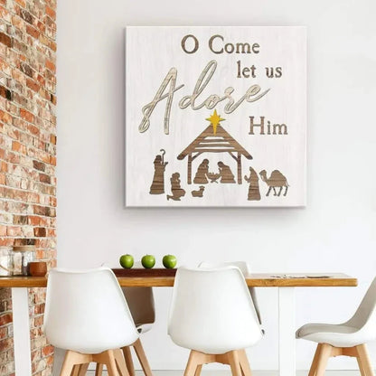 o come let us adore him nativity of jesus christian christmas wall art (Landscape) (view 5)
