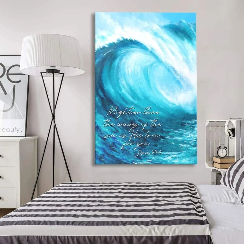 mightier than the waves of the sea christian wall art canvas