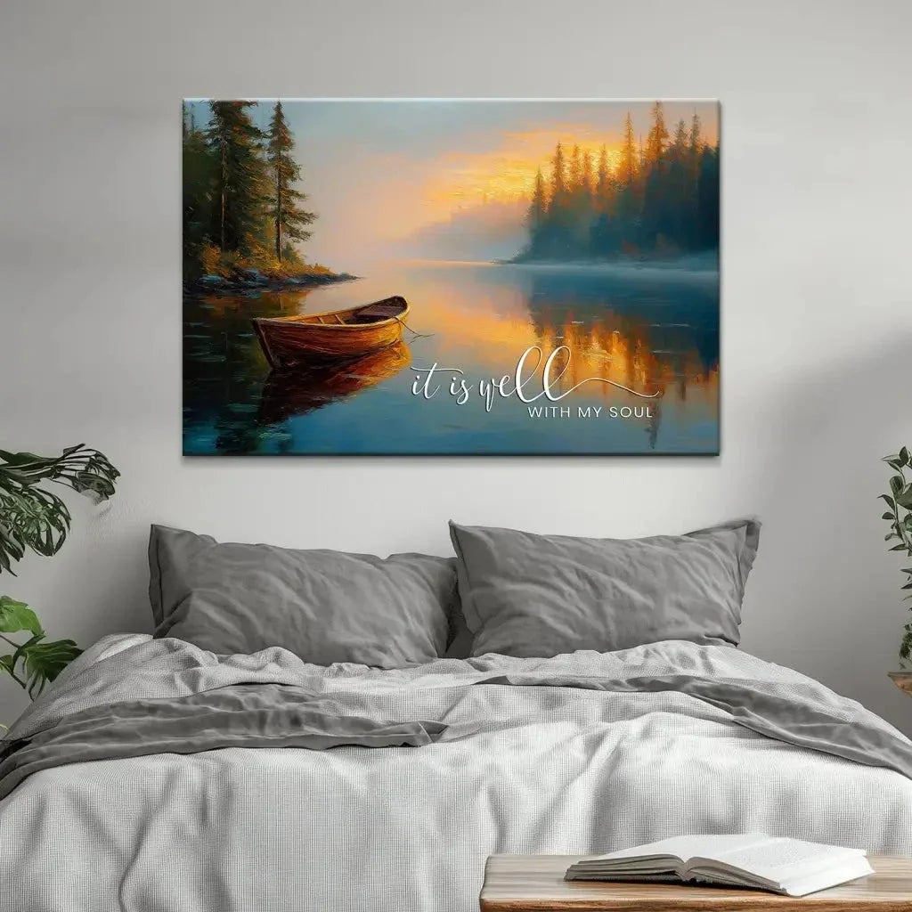 it is well with my soul tranquil lake sunrise christian wall art canvas (Landscape) (view 2)