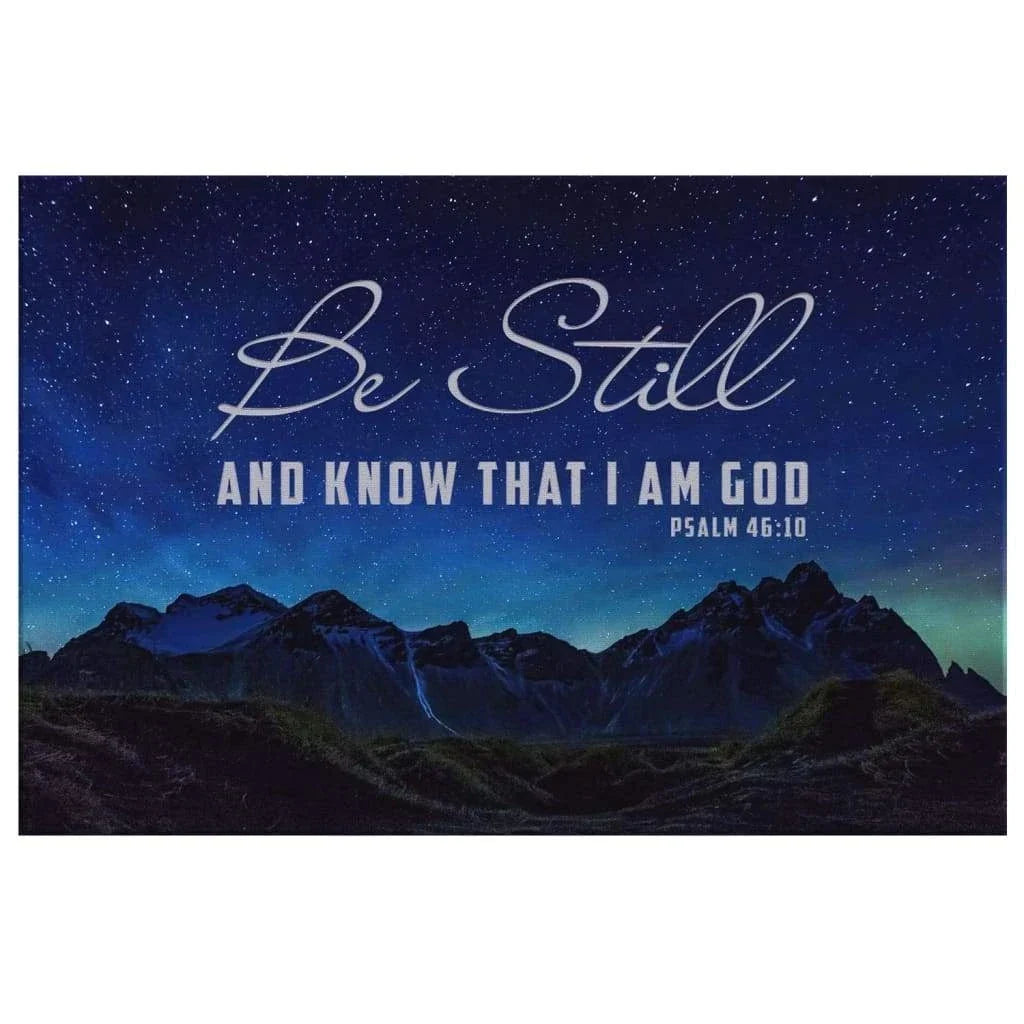 psalm 46 10 be still know that i am god mountain stars wall art canvas (Landscape) (view 3)