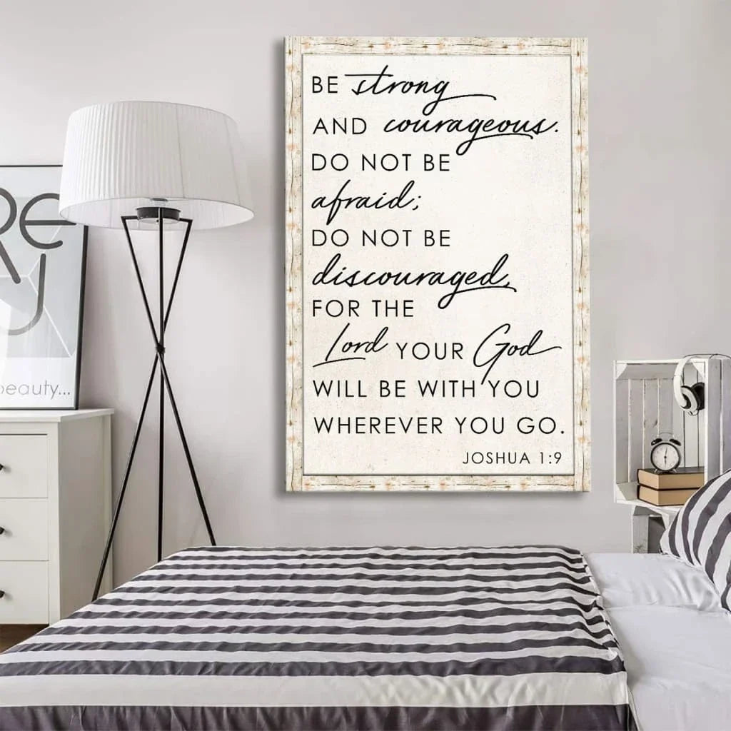 christian wall art be strong and courageous joshua 1 9 wall art canvas print (Landscape) (view 3)