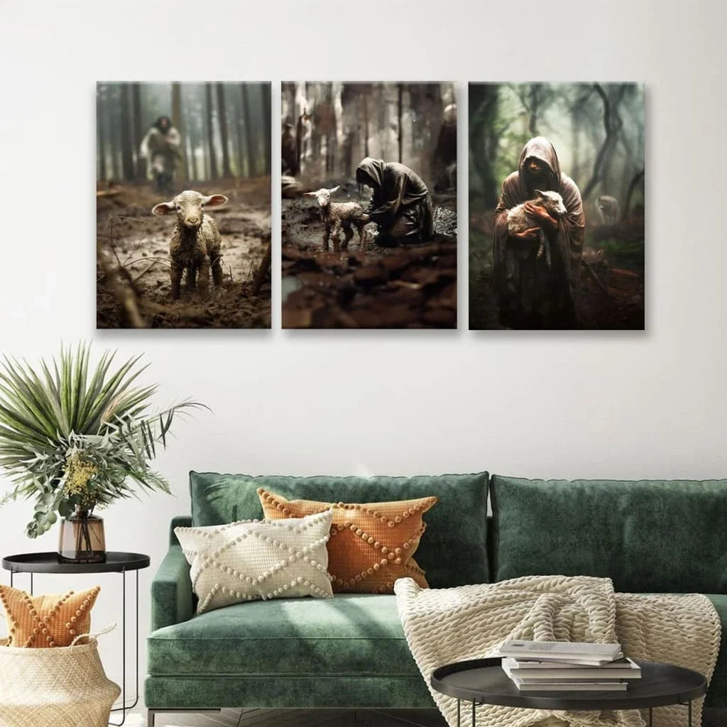 no text he ran he rescued he carried 3 panel canvas wall art (view 3)
