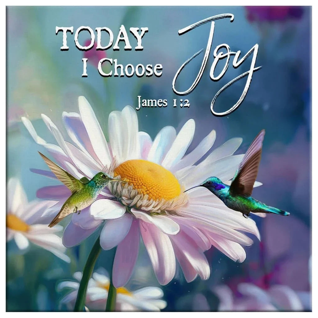 today i choose joy james 1 2 hummingbird with daisies wall art canvas (view 5)