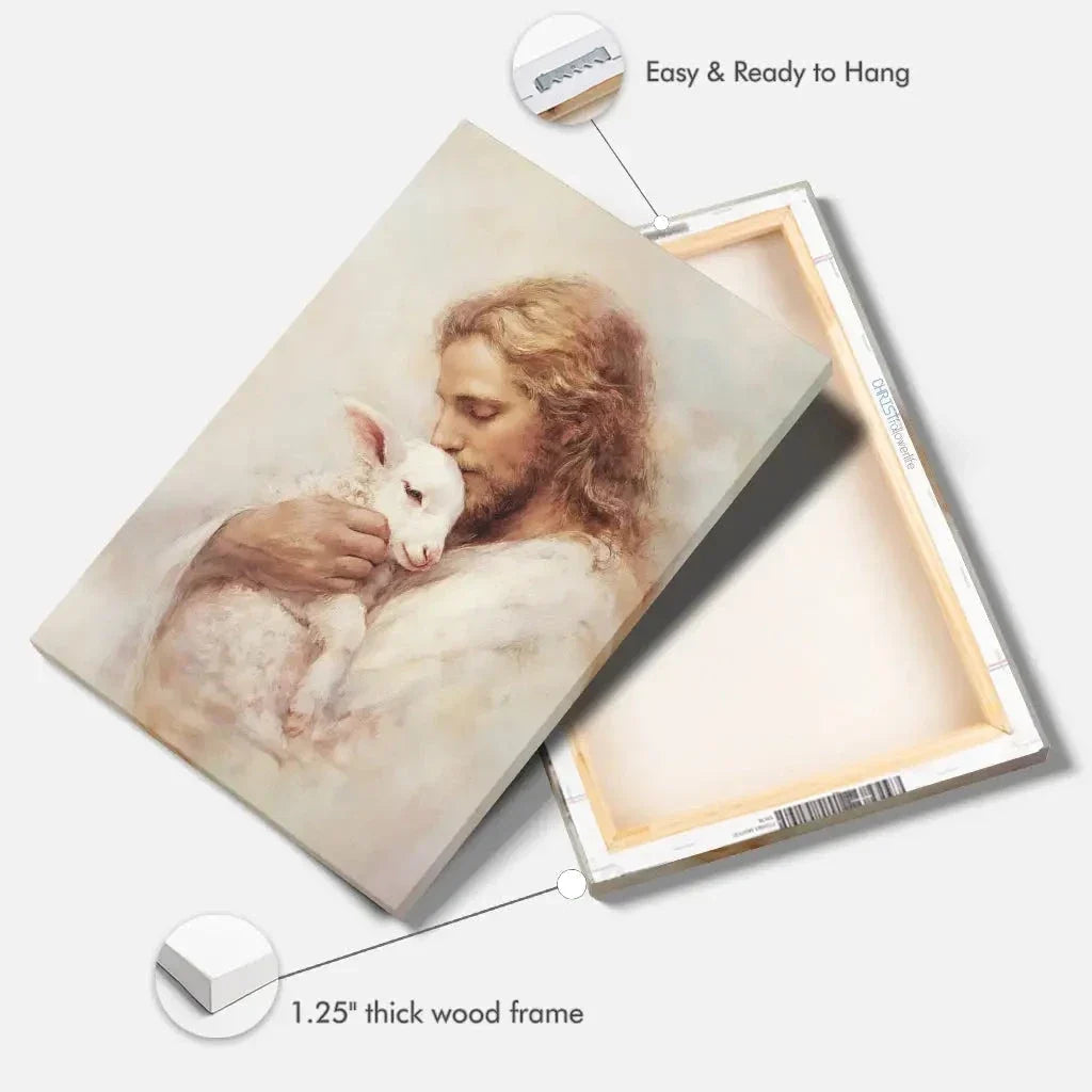 the good shepherd jesus with lamb wall art canvas (view 3)