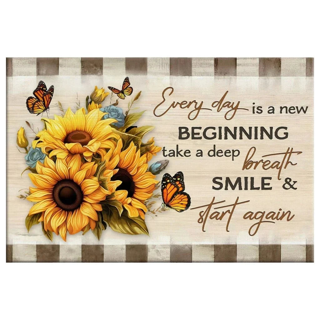 every day is a new beginning butterfly and sunflower wall art canvas (Landscape) (view 2)