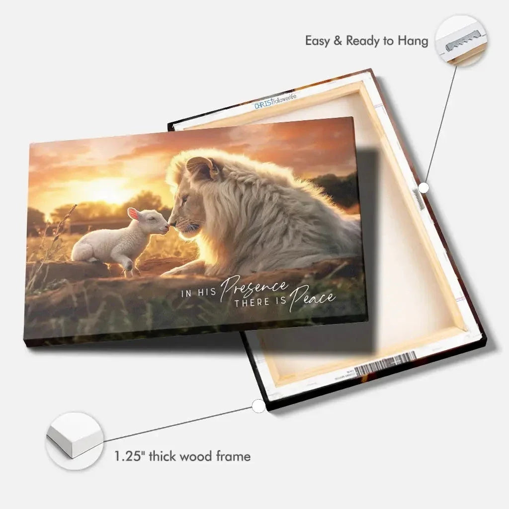 in his presence there is peace lion and lamb wall art canvas (Landscape) (view 4)