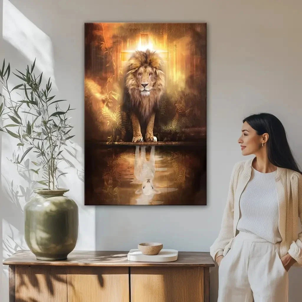 lion of judah reflection of the lamb wall art canvas (view 4)