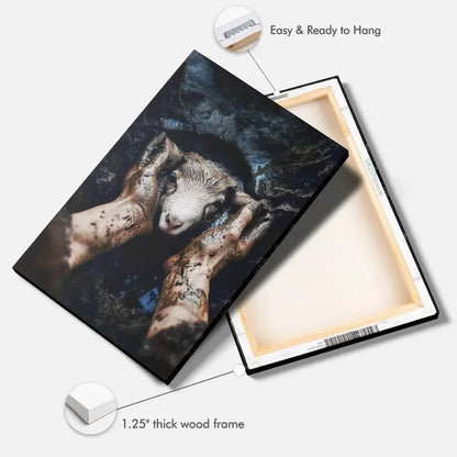jesus rescues the lost lamb in the mud christian wall art canvas (view 4)
