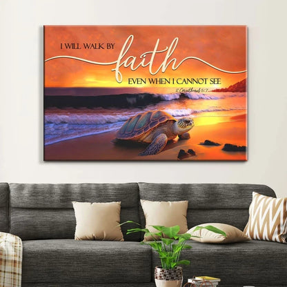 sea turtle i will walk by faith wall art canvas (Landscape) (view 2)