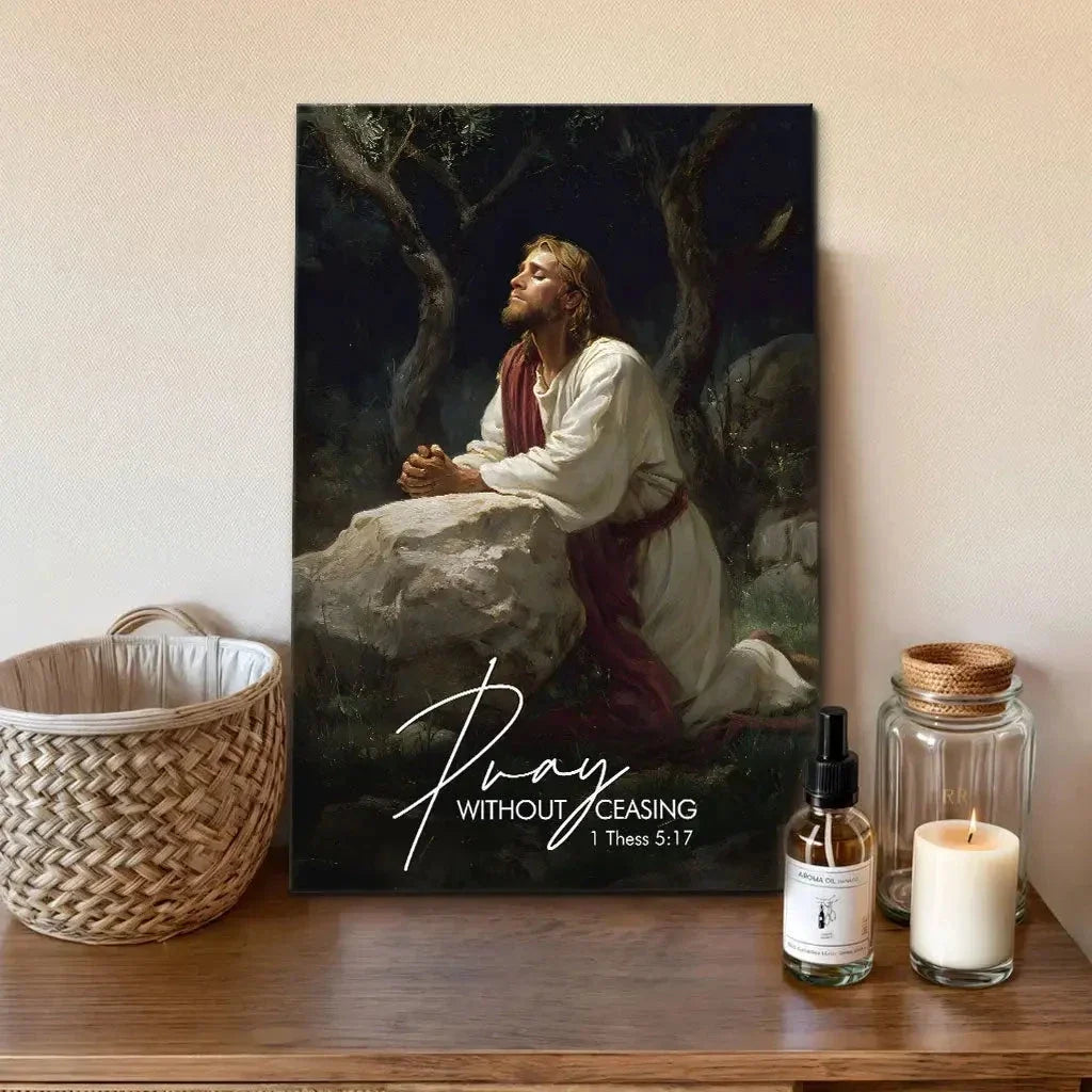pray without ceasing jesus praying in the garden of gethsemane christian wall art canvas (view 4)