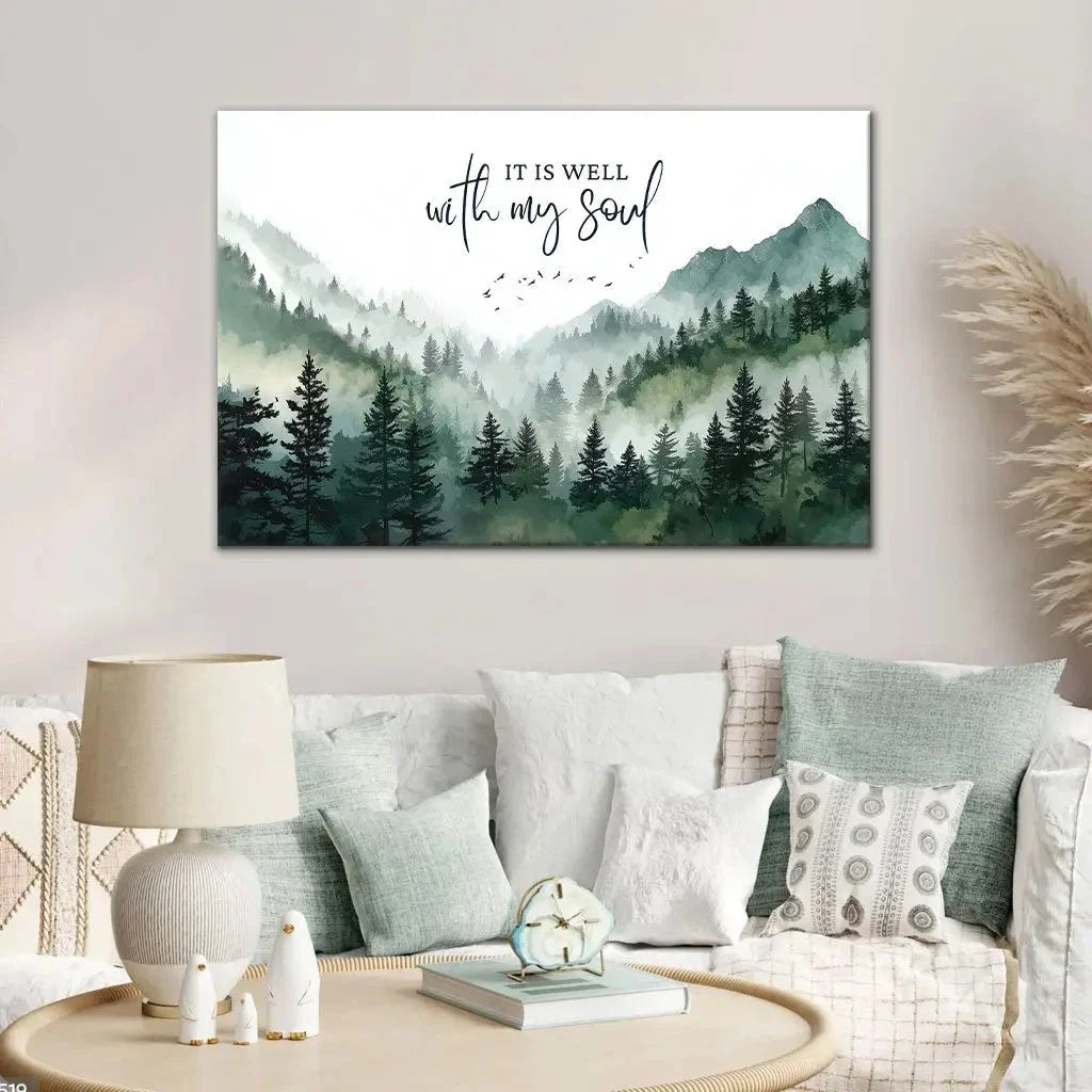 it is well with my soul mountain forest christian wall art canvas (Landscape)