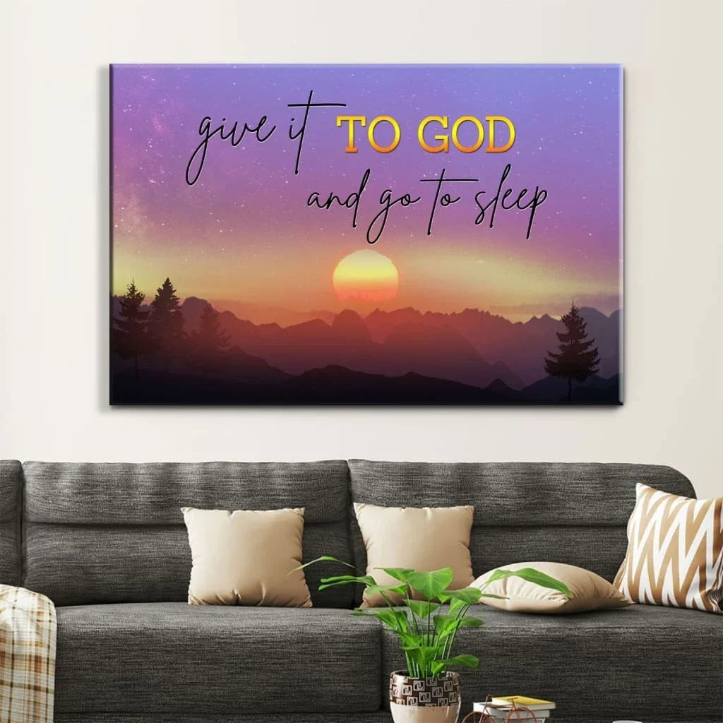 give it to god and go to sleep mountain sunset christian wall art canvas (Landscape)