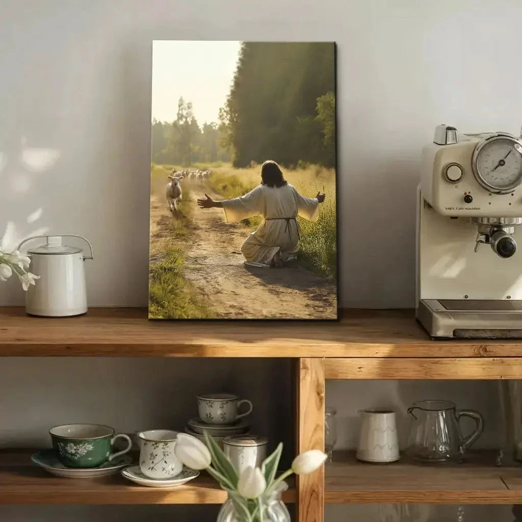 lamb runs to jesus wall art canvas (Landscape) (view 6)