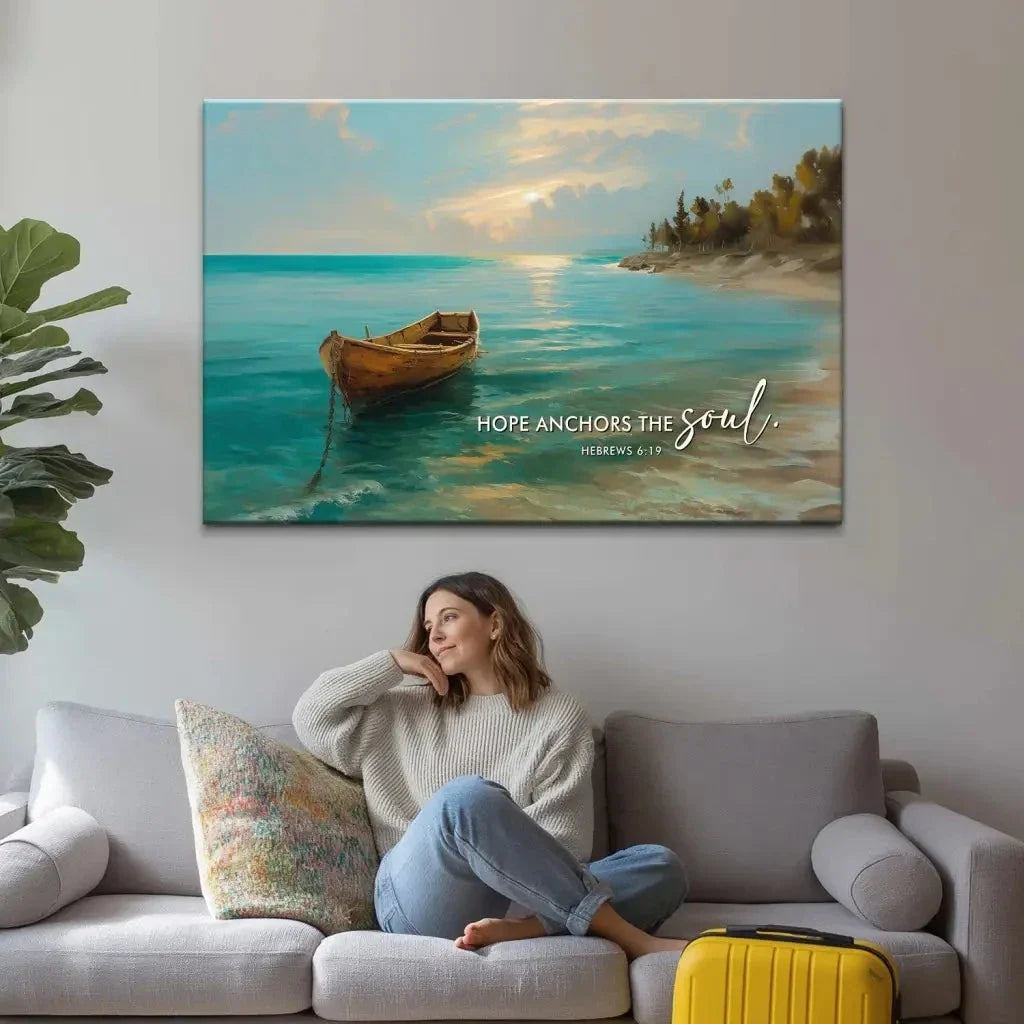 hope anchors the soul hebrews 6 19 wall art canvas print (Landscape) (view 4)