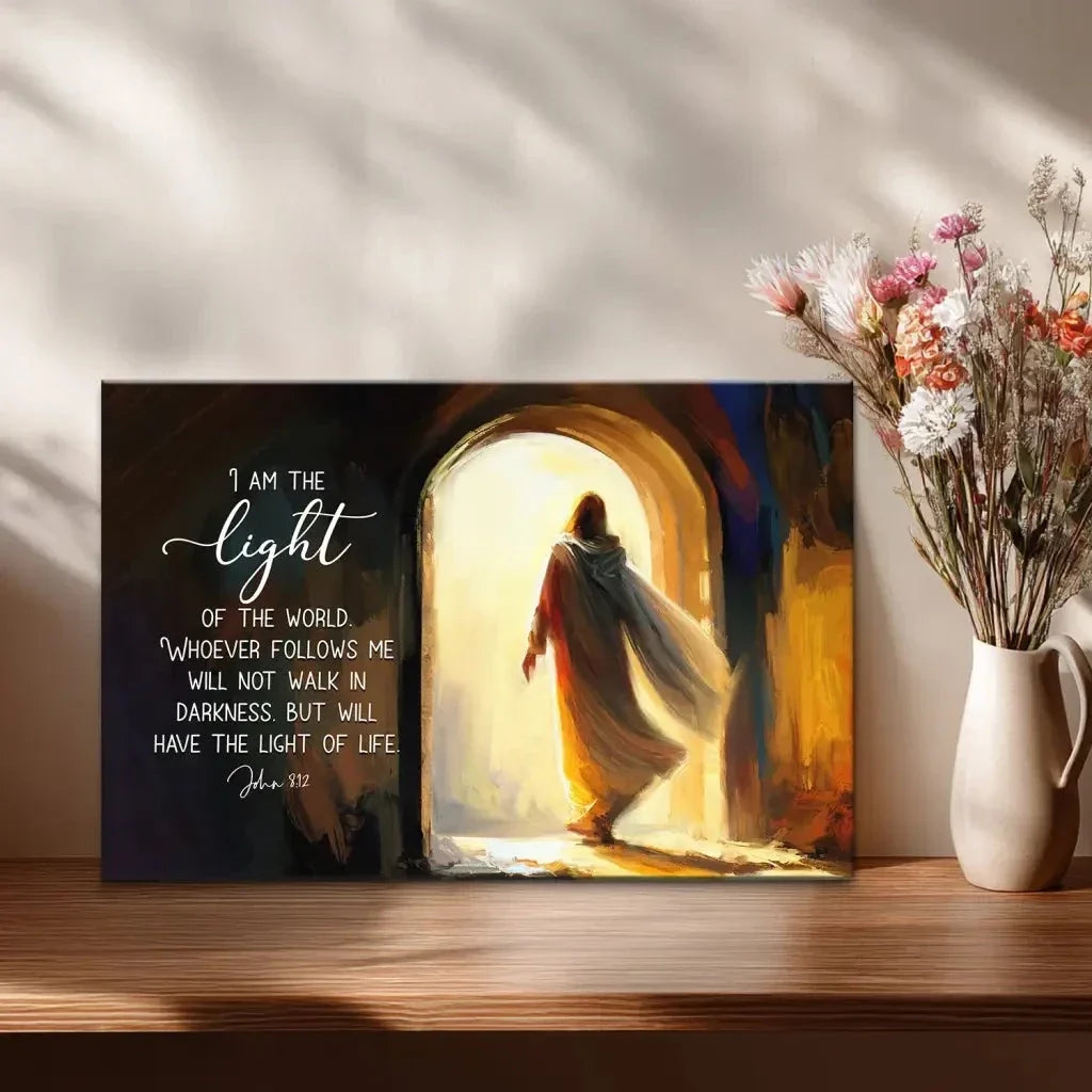 john 8 12 i am the light of the world wall art canvas (Landscape) (view 4)