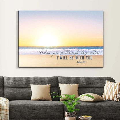 beach sunset isaiah 43 2 when you go through deep waters wall art canvas (Landscape) (view 3)