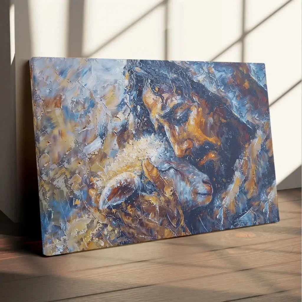 abstract painting of jesus and lost lamb wall art canvas (Landscape) (view 2)