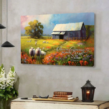 as for me and my house art rustic old barn sheep joshua 24 15 wall art canvas (Landscape) (view 2)