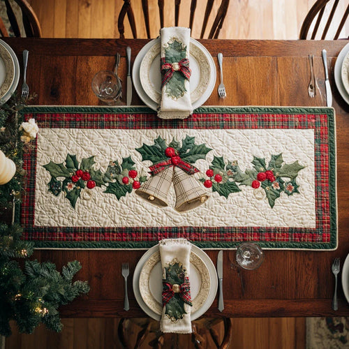 Christmas Bell Holly Quilted Table Runner
