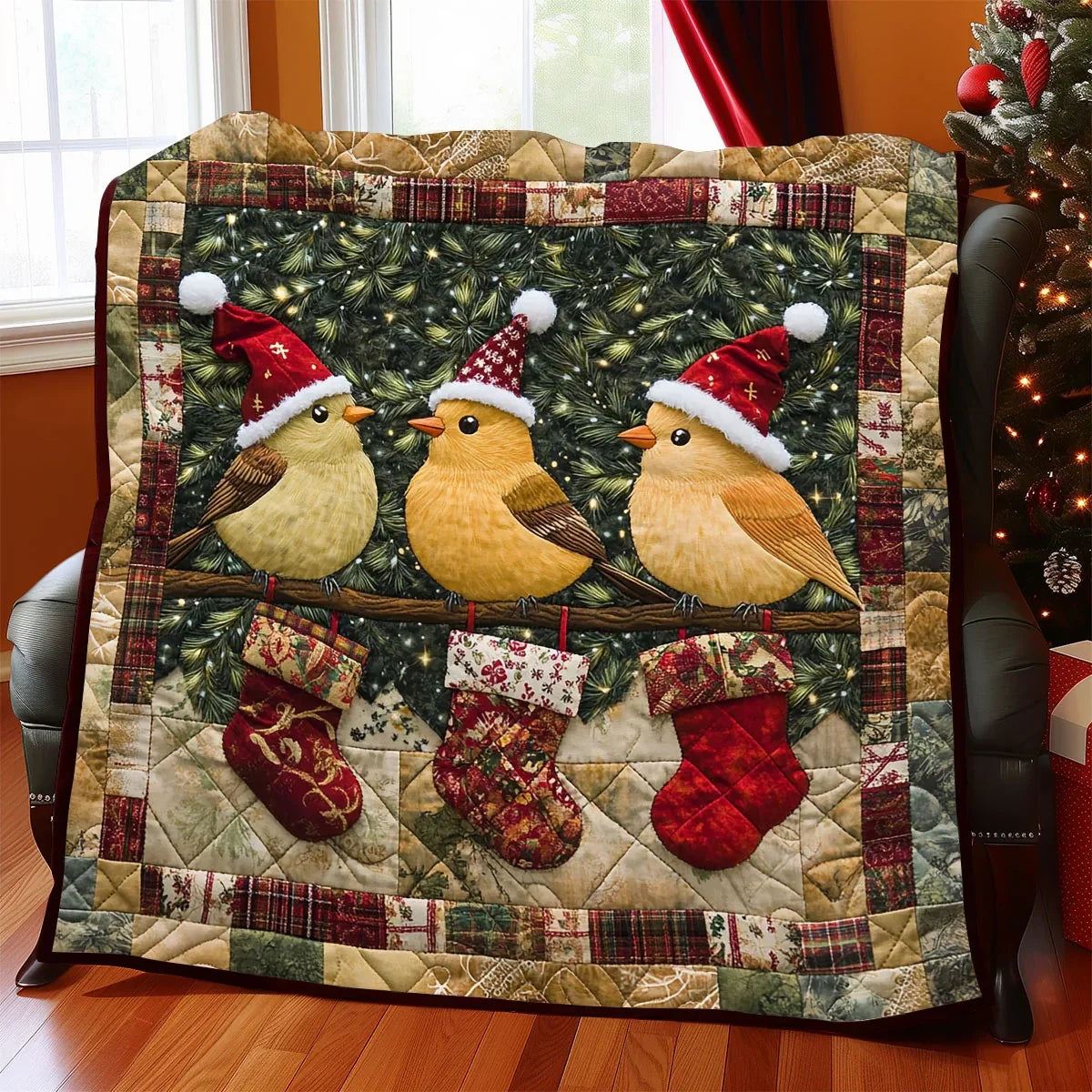 Christmas Bird Quilt Blanket