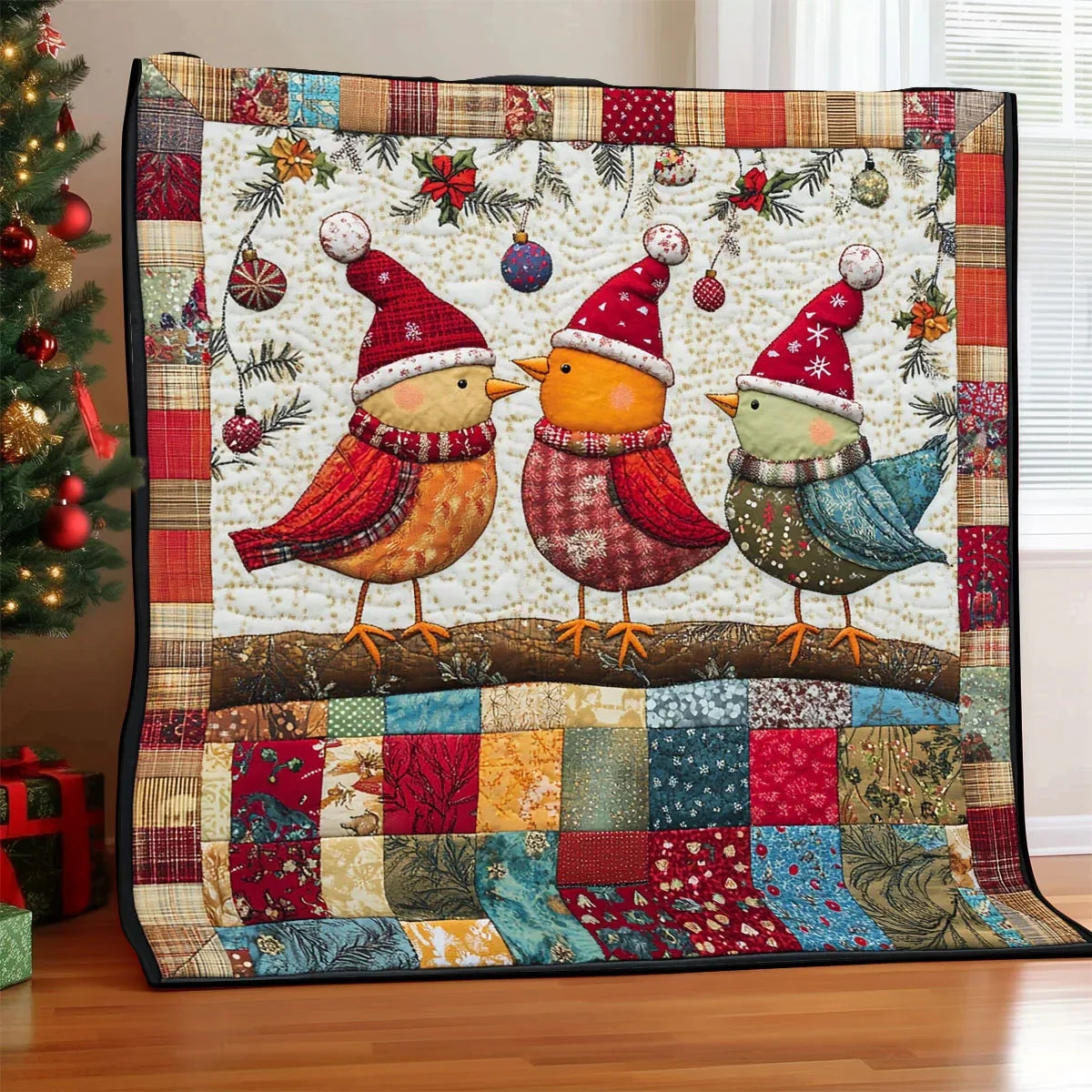 Christmas Birds Quilt Blanket